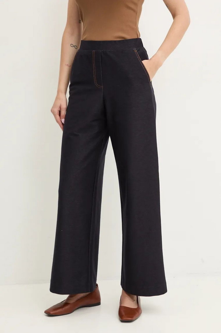 Max Mara Leisure spodnie damskie kolor granatowy proste high waist 2426786108600