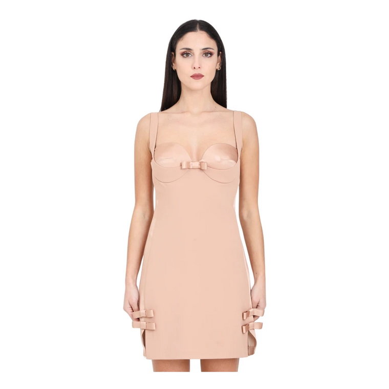 Nude Crêpe Mini Sukienka z Kokardami Elisabetta Franchi