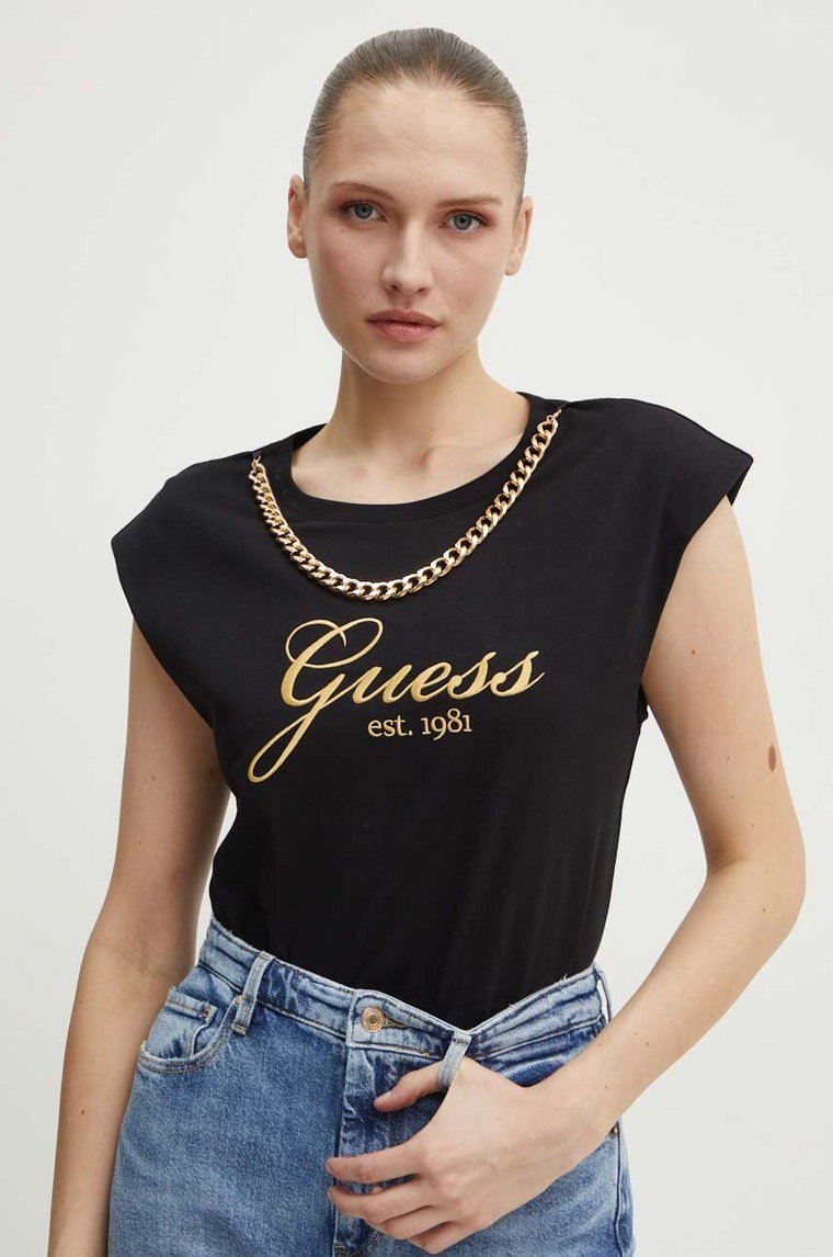 Guess t-shirt bawełniany CRYSTAL damski kolor czarny W4YI16 I3Z14