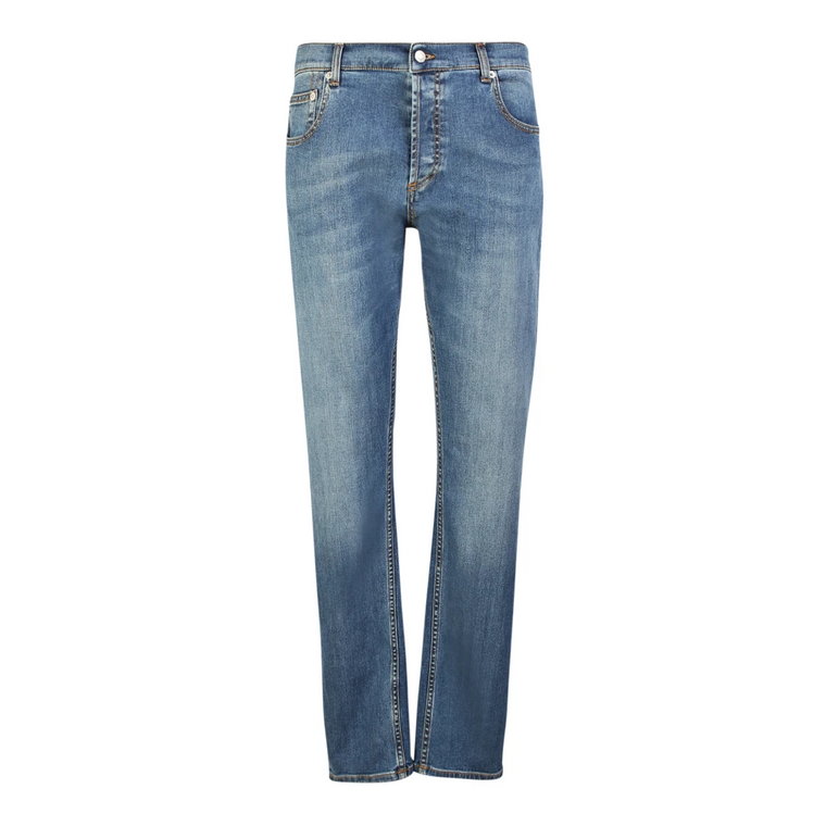 Niebieskie Spodnie Jeansowe z Efektem Postarzenia dla Mężczyzn Alexander McQueen