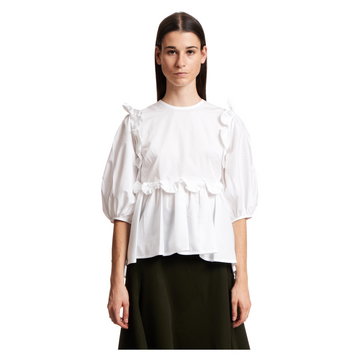 Cecilie Bahnsen, Puff Sleeve Blouse With Ruffles Biały, female,