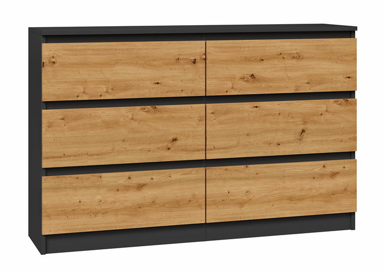 Długa komoda loft z szufladami antracyt + dąb artisan - Marea 2X 140 cm