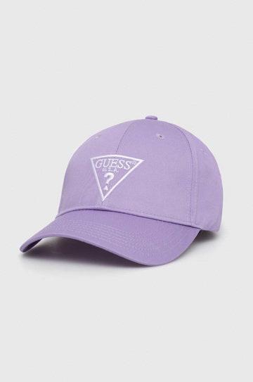 Guess czapka bawełniana kolor fioletowy z aplikacją