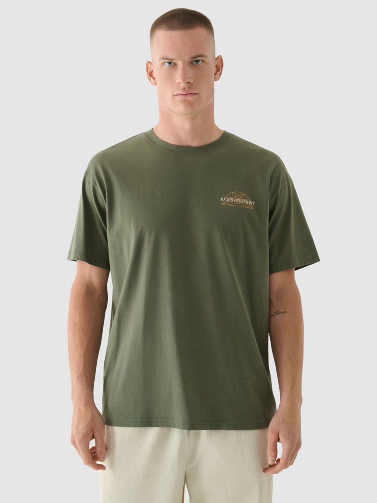 Męski t-shirt z nadrukiem 4F 4FRAW24TTSHM2578 - khaki