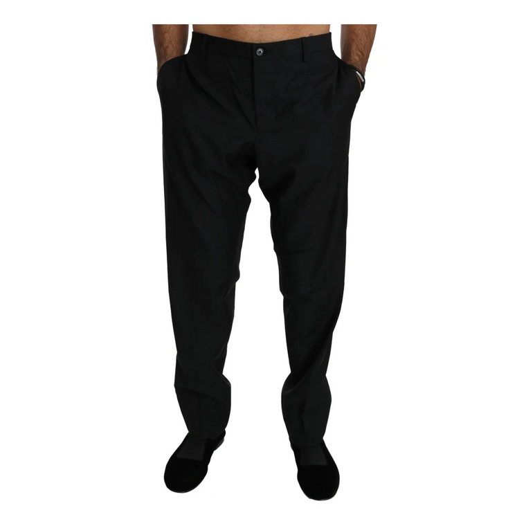 Czarne Wełniane Spodnie Garniturowe dla Mężczyzn Dolce & Gabbana