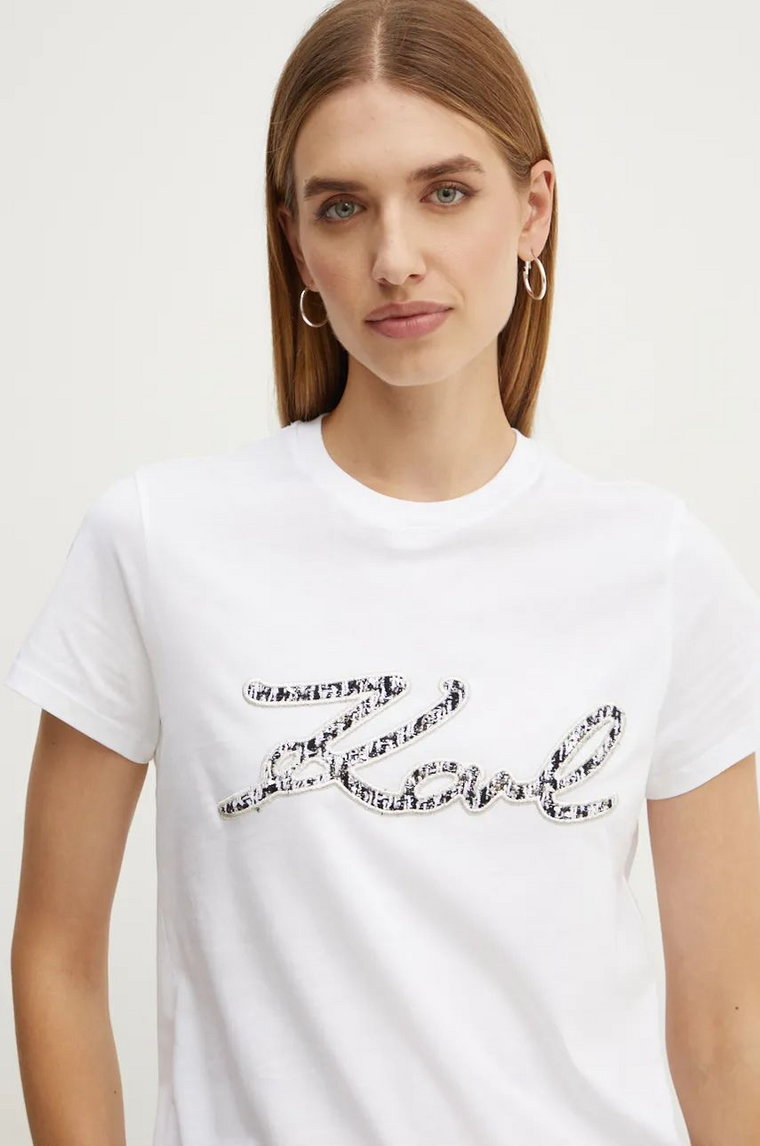 Karl Lagerfeld t-shirt bawełniany damski kolor biały 246W1715