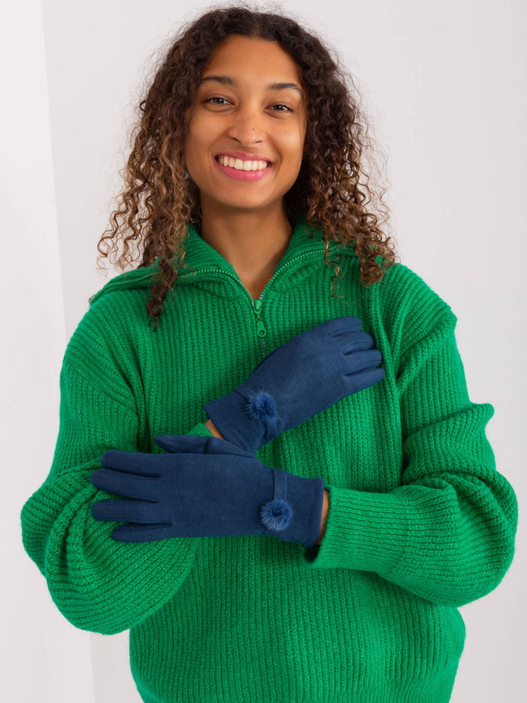 Rękawiczki ciemny niebieski pompon ocieplenie