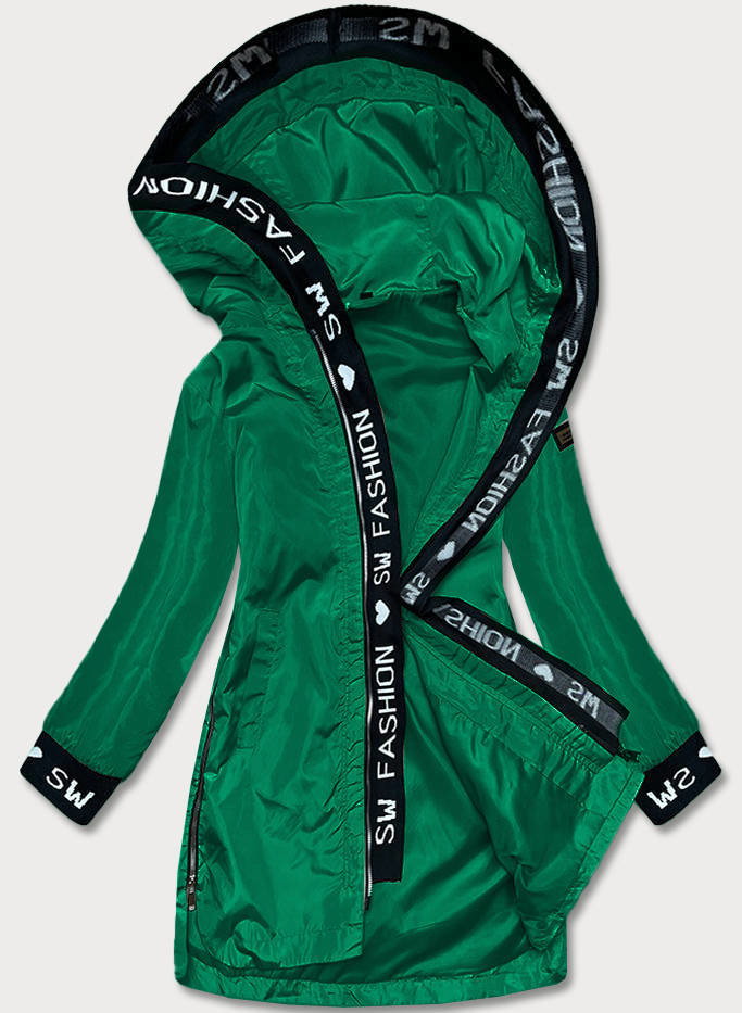 Cienka kurtka damska z ozdobną lamówką zielona (B8145-82)
