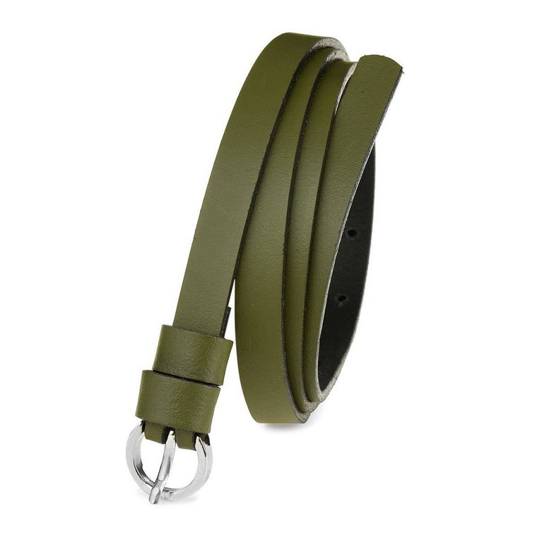 Pasek damski wąski solidny skórzany do sukienki khaki zielony r.100-115 cm