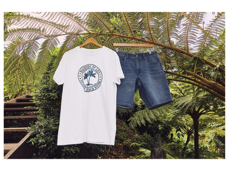 LIVERGY Bermudy męskie dresowe w stylu jeansowym (46, Niebieski)