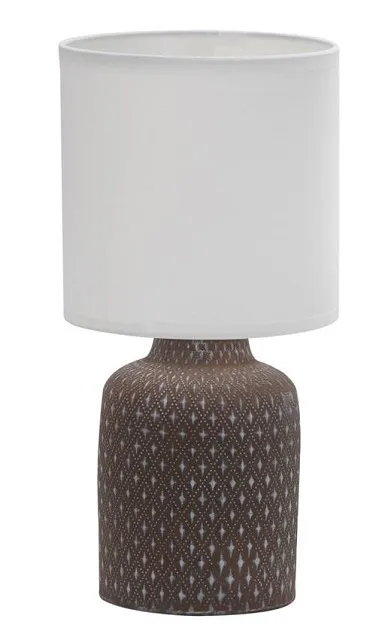 Brązowa lampa stołowa z abażurem z tkaniny - V085-Sanati
