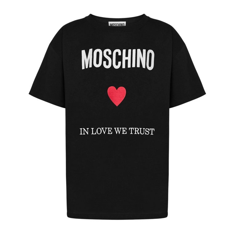 Organiczna koszulka z bawełny z haftem logo Moschino