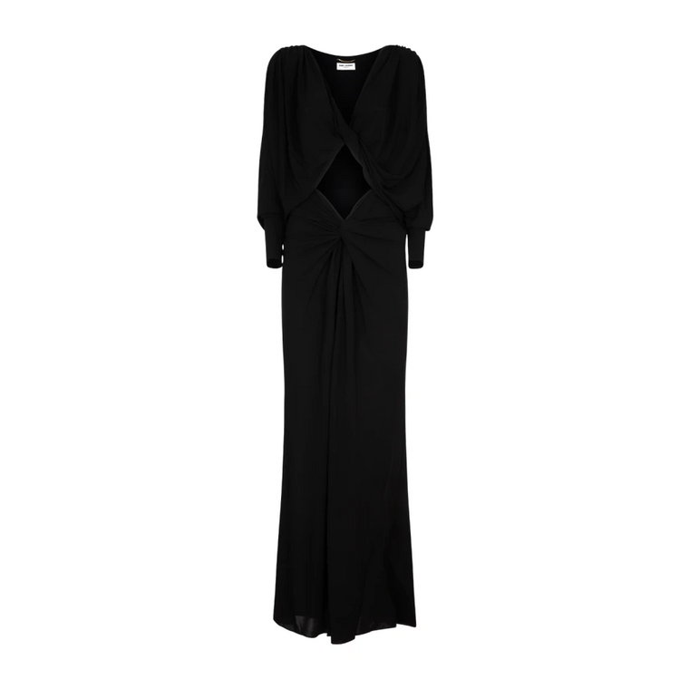 Czarna Sukienka Maxi z Wycięciem Saint Laurent