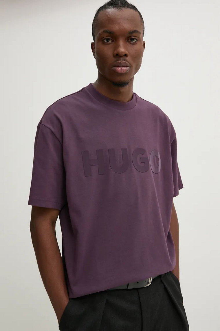 HUGO t-shirt bawełniany męski kolor fioletowy z nadrukiem 50525765