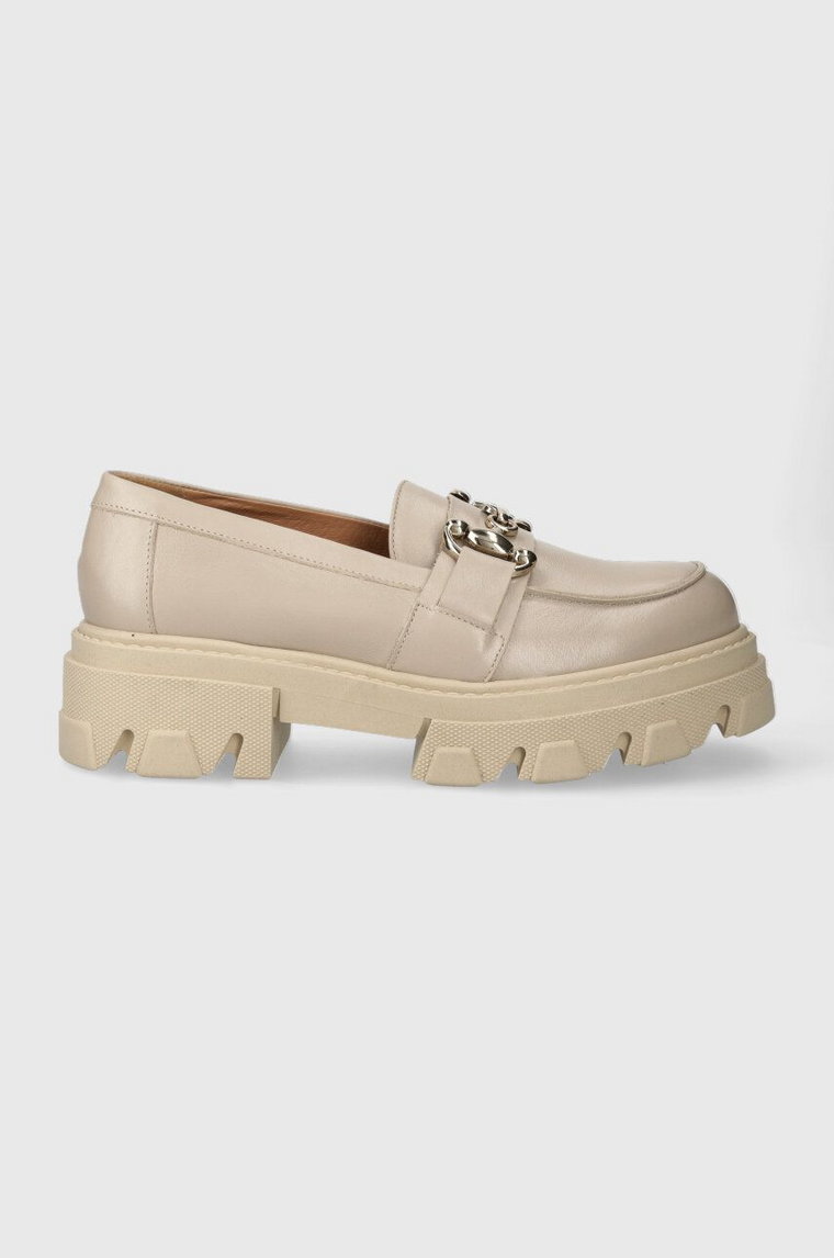 Charles Footwear mokasyny skórzane Vloglola damskie kolor beżowy na platformie Vloglola.Loafer.Beige