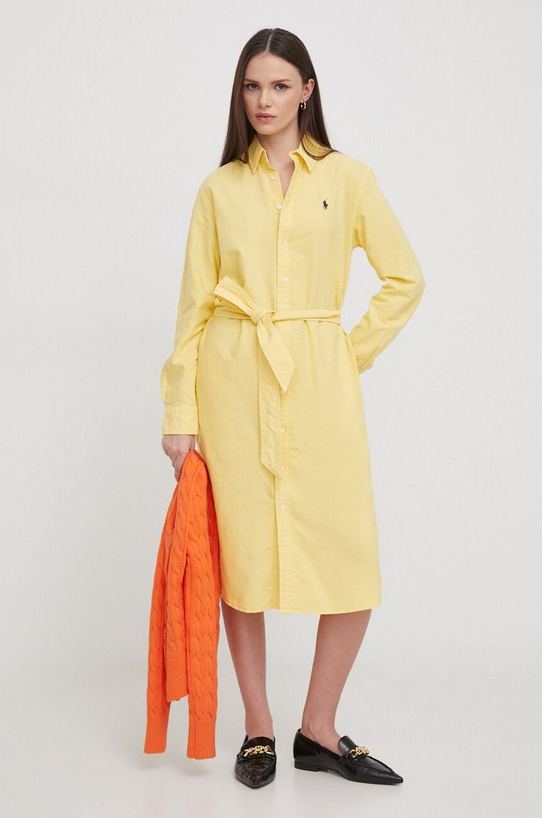 Polo Ralph Lauren sukienka bawełniana kolor żółty mini prosta