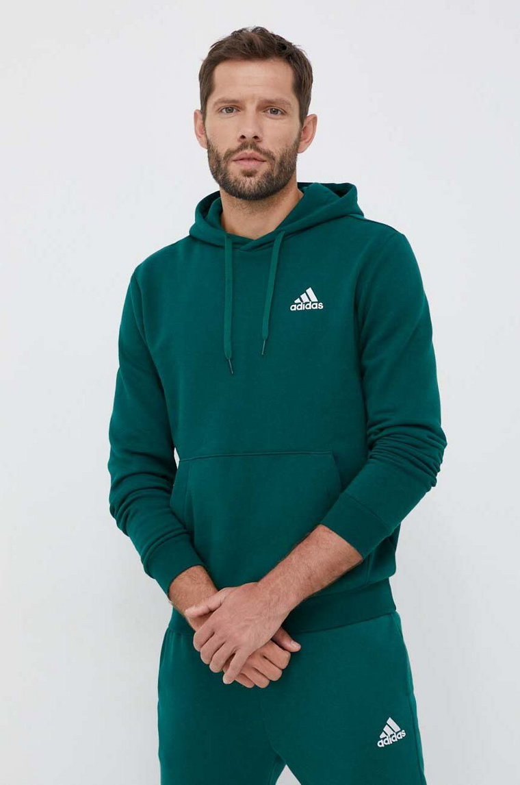 adidas bluza Essentials męska kolor zielony z kapturem gładka IL3295