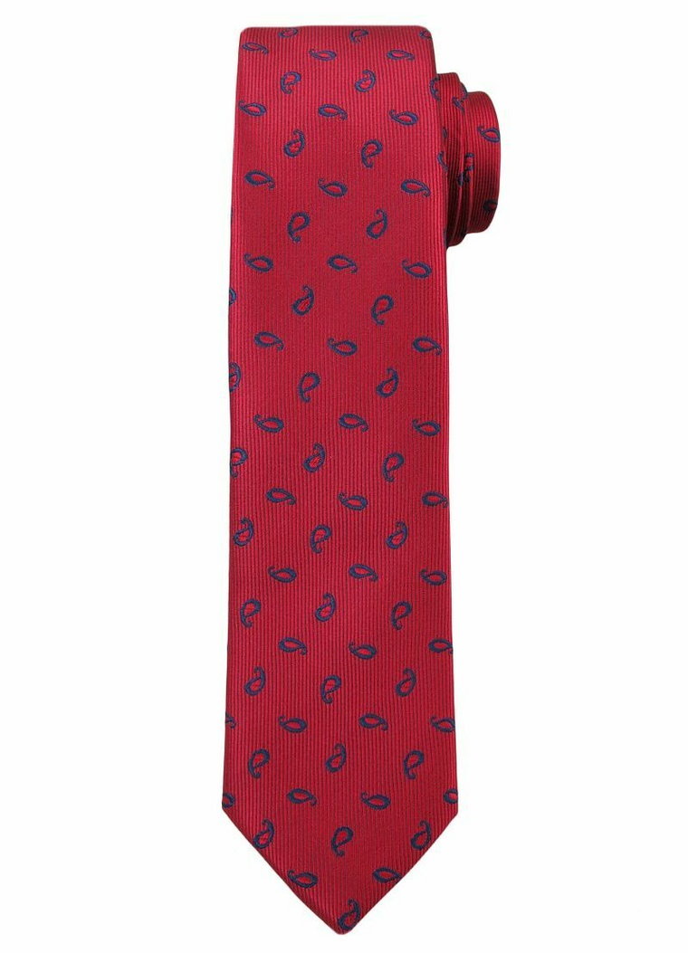 Czerwony Elegancki Męski Krawat -ALTIES- w Granatowy Wzór Paisley