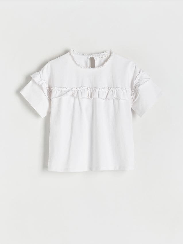 Reserved - T-shirt z falbaną - złamana biel