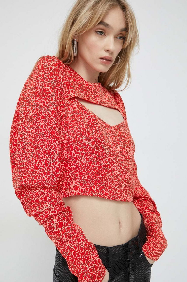 Rotate bluzka damska kolor czerwony wzorzysta