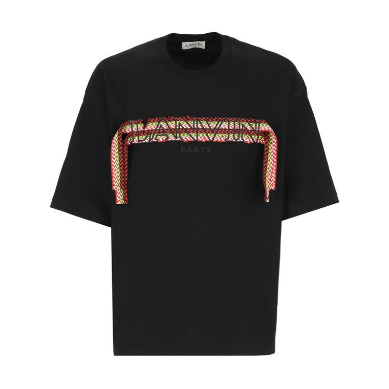 Czarna bawełniana koszulka z kontrastowym haftem Lanvin