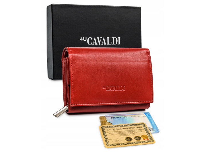 Skórzany portfel damski z miejscem na zdjęcia i systemem RFID  Cavaldi