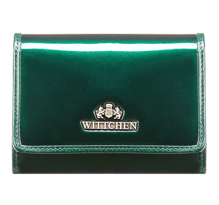 Damski portfel ze skóry lakierowany średni ciemny zielony