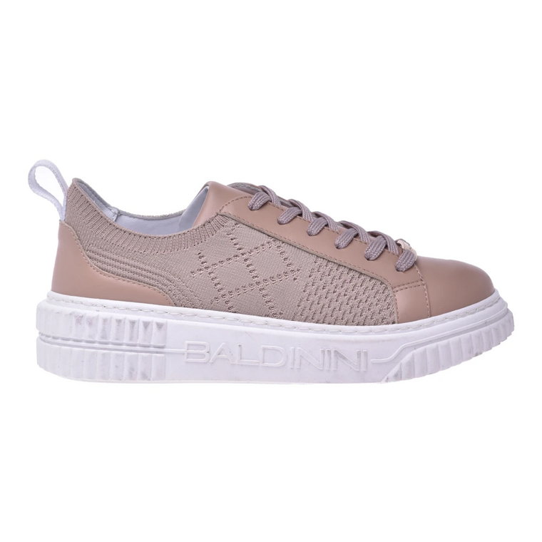 Nude calfskin and fabric tennis sneakers Baldinini