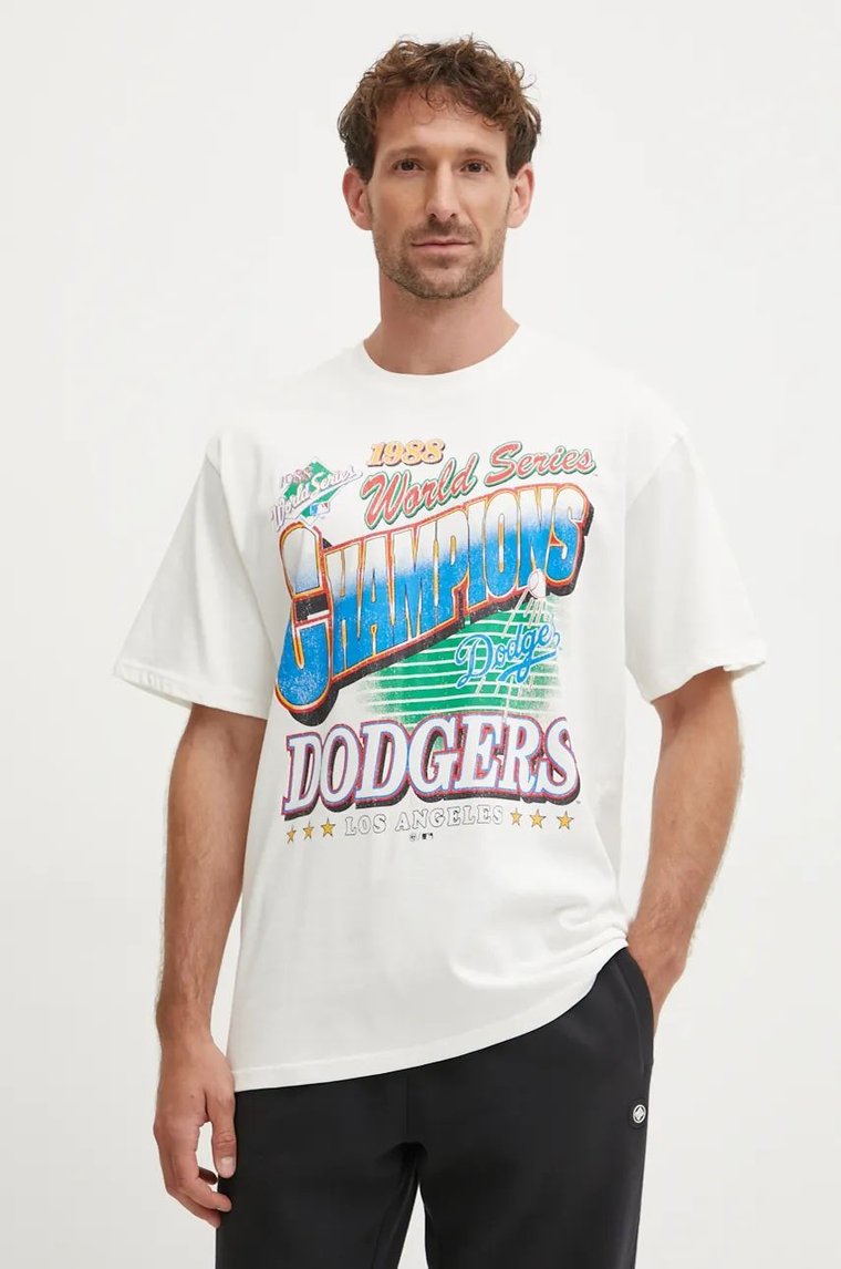 47 brand t-shirt bawełniany MLB Los Angeles Dodgers męski kolor beżowy z nadrukiem BU012TMYIHQ632869SS