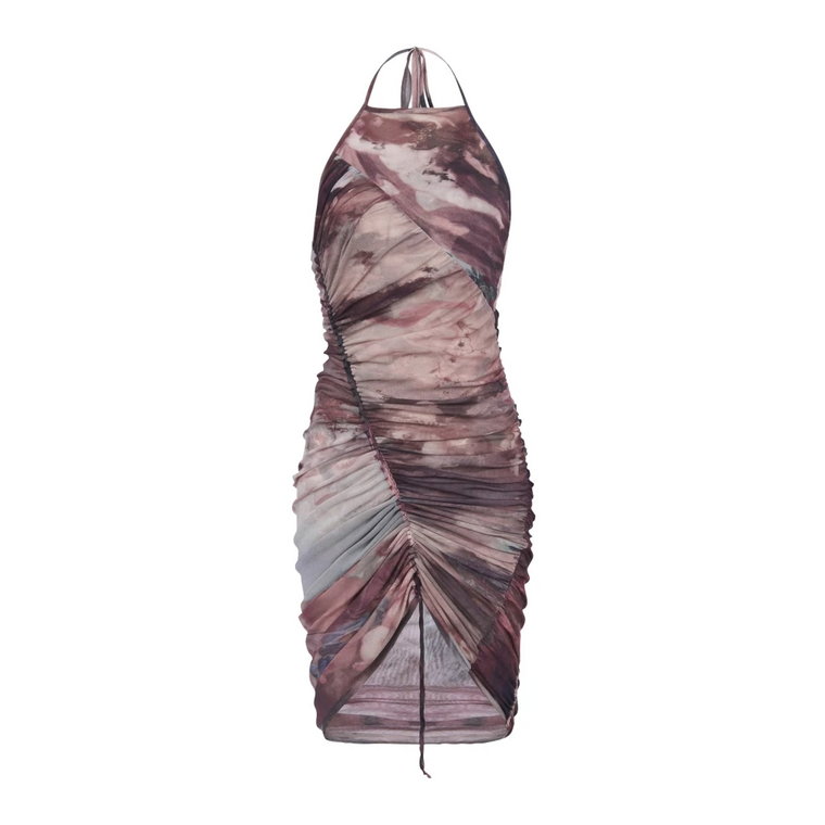 Short Pastel printed draped tulle dress Balmain