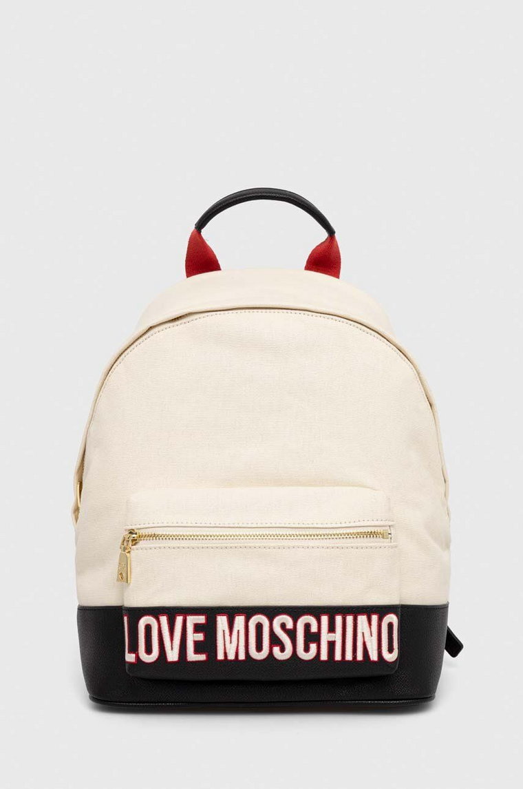 Love Moschino plecak damski kolor beżowy duży z aplikacją