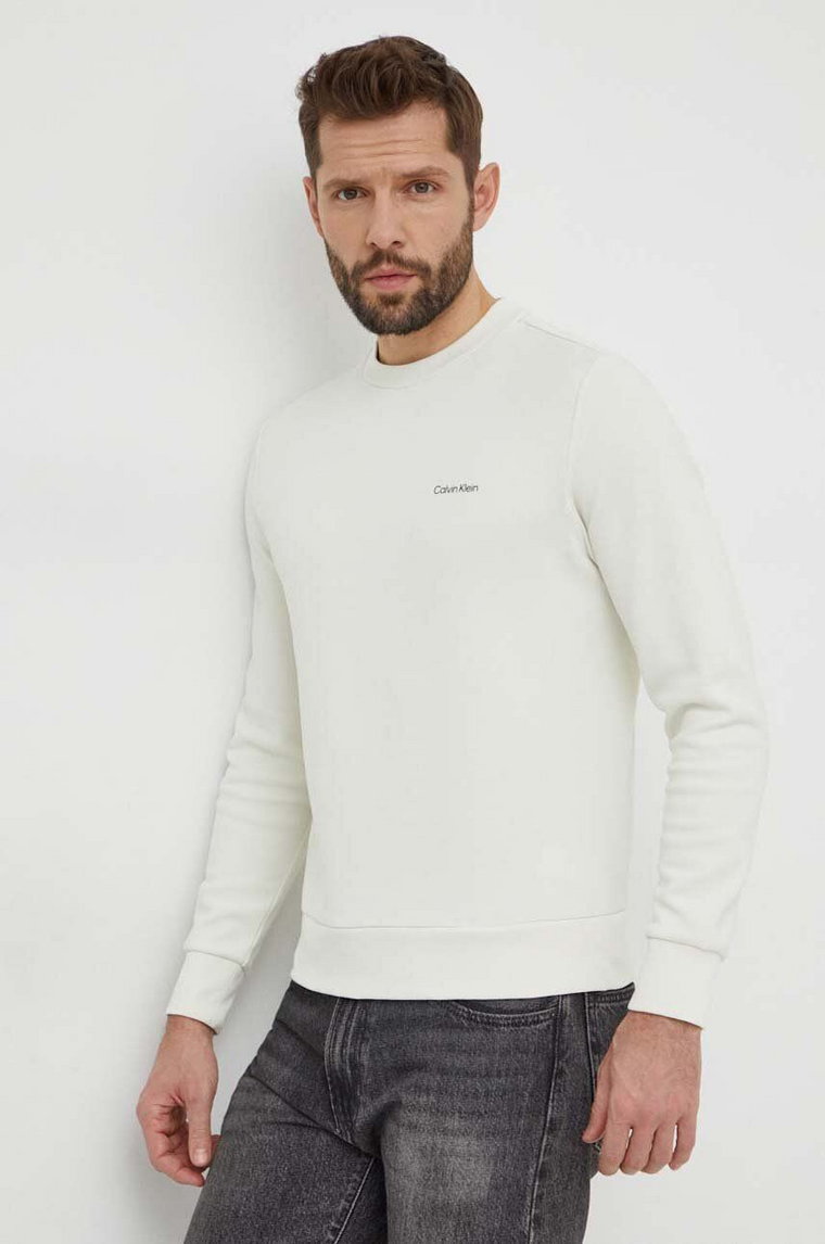 Calvin Klein bluza męska kolor beżowy gładka