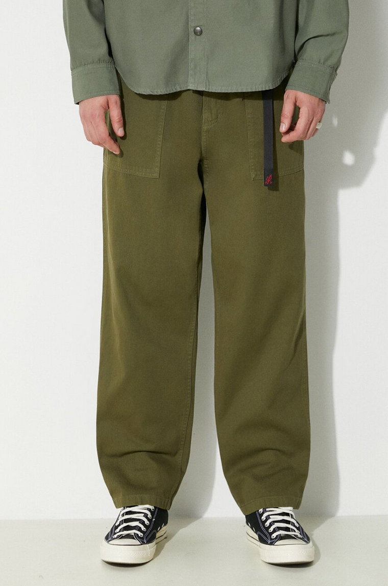 Gramicci spodnie bawełniane Loose Tapered Ridge Pant kolor zielony proste G114.OGT
