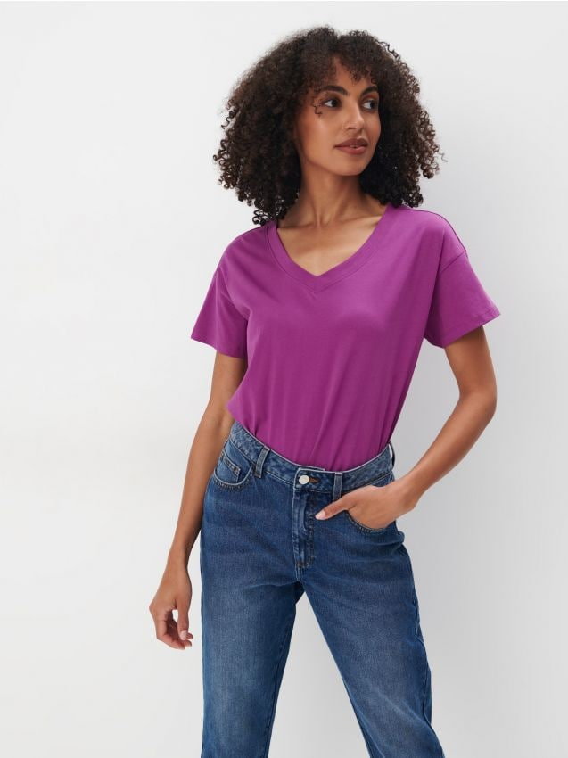 Mohito - Bawełniany fioletowy t-shirt - fioletowy