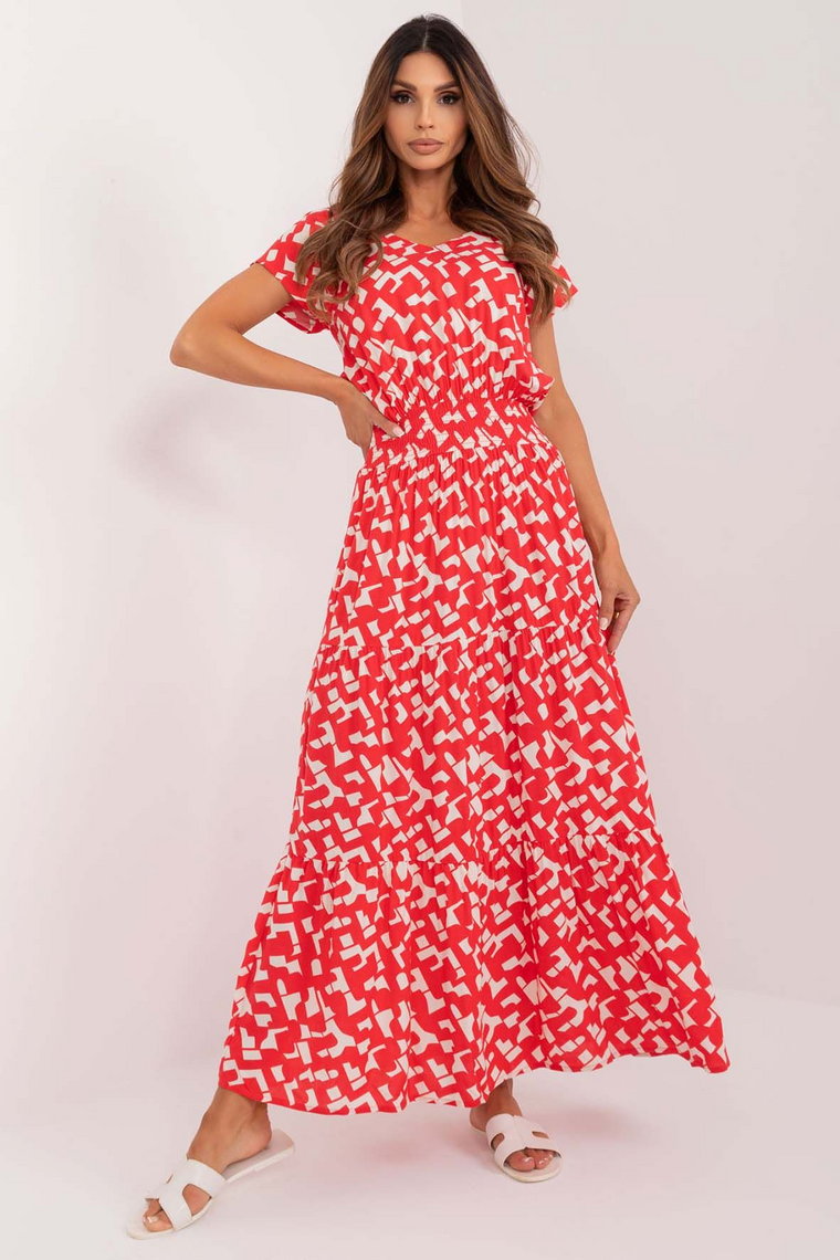 Letnia sukienka maxi z czerwono-białym printem Sublevel