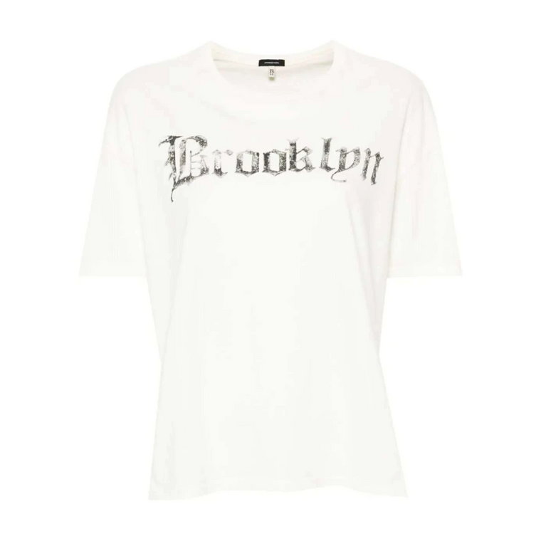 Bawełniany T-shirt z nadrukiem Brooklyn w kolorze kości słoniowej R13