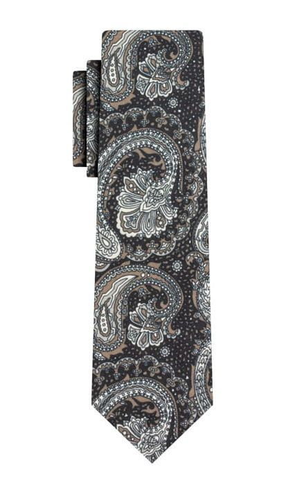 Krawat Męski, Granatowo-Beżowy, Wzór Paisley, Łezki, 100% Bawełna, 7cm -EM Men's Accessories