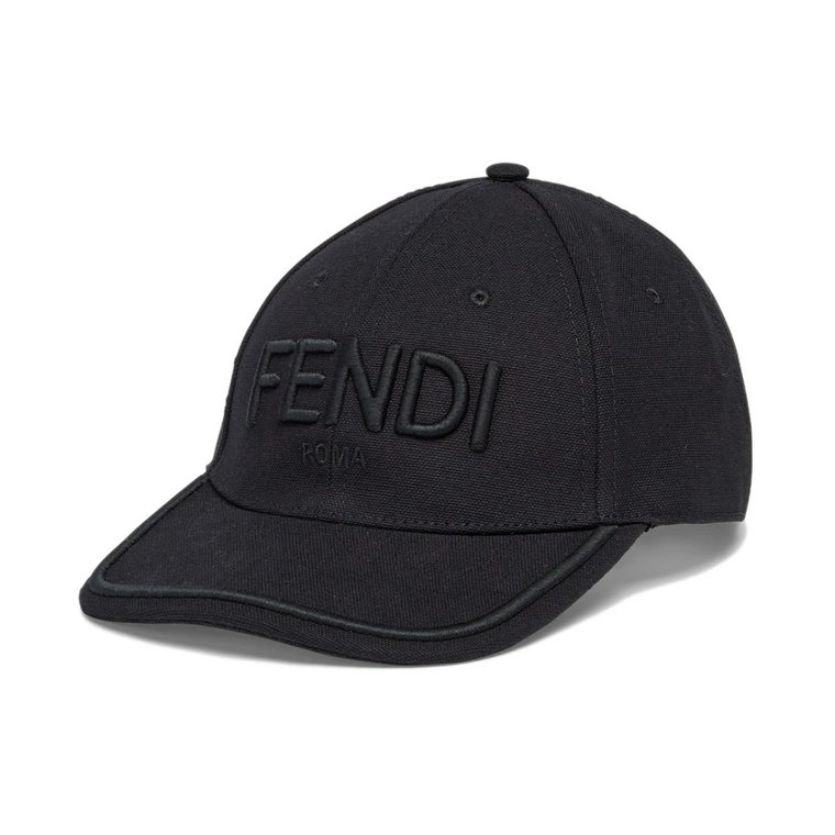 Stylowa czarna bawełniana czapka z haftowanymi literami Fendi