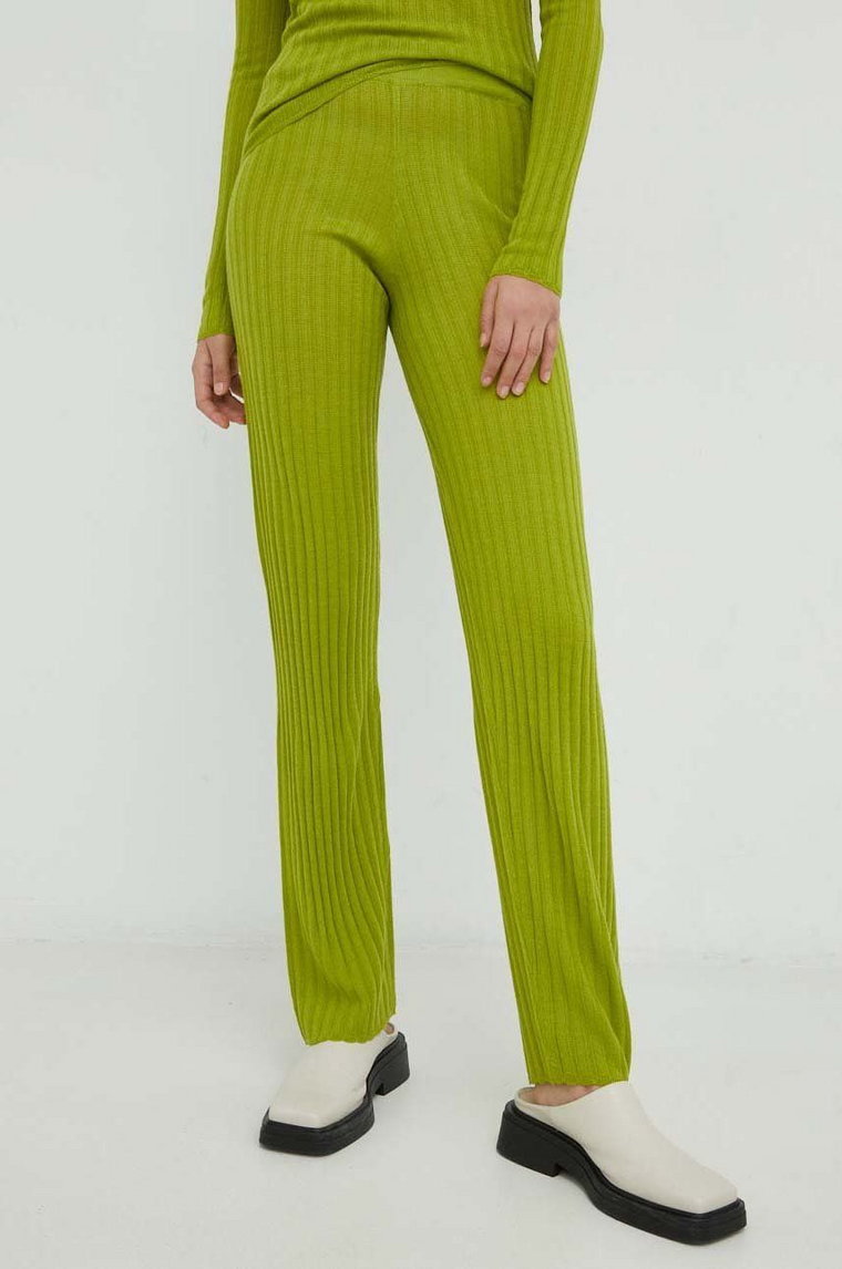 Résumé spodnie wełniane damskie kolor zielony proste high waist