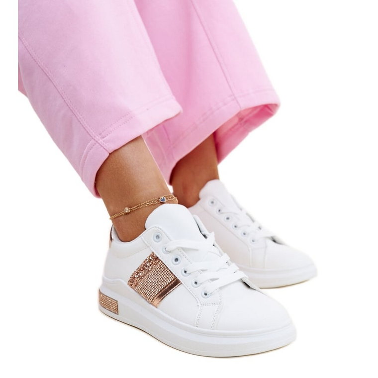 Biało-różowe sneakersy z cyrkoniami Giulia białe