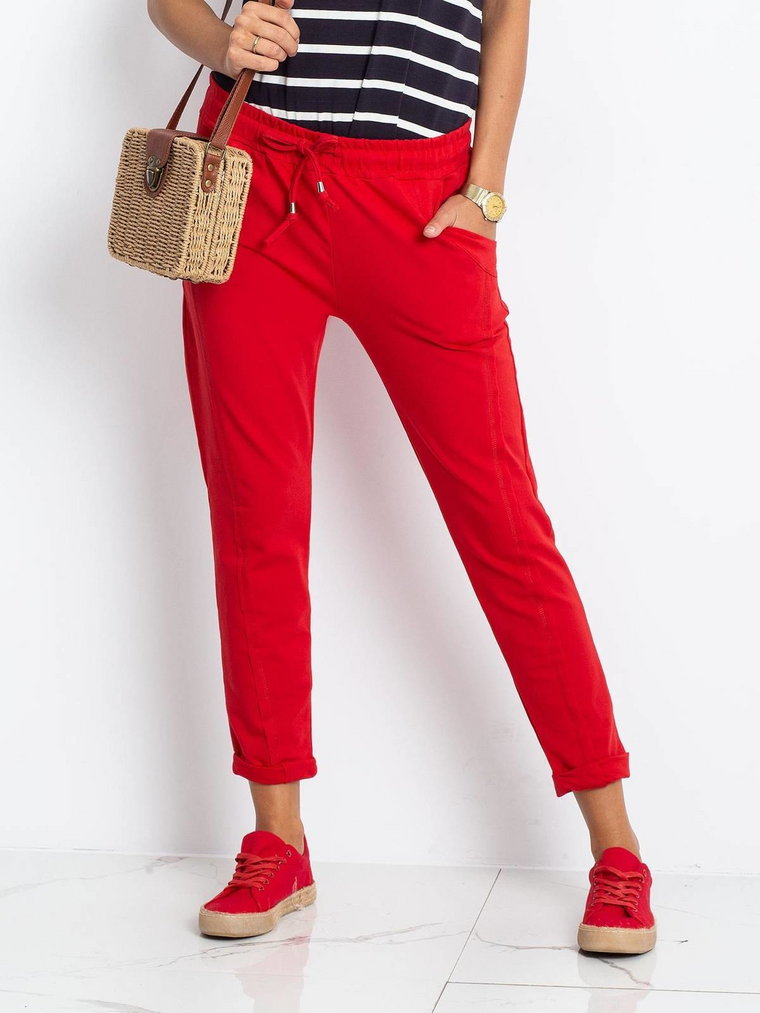 Spodnie dresowe czerwony sportowy casual nogawka prosta wiązanie