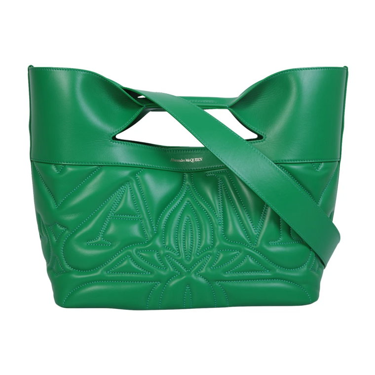 Zielona pikowana torba z haftowanym logo Alexander McQueen