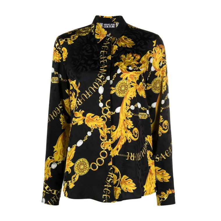 Bluzka z łańcuchem kwiatowym w czarno-złotym kolorze Versace Jeans Couture