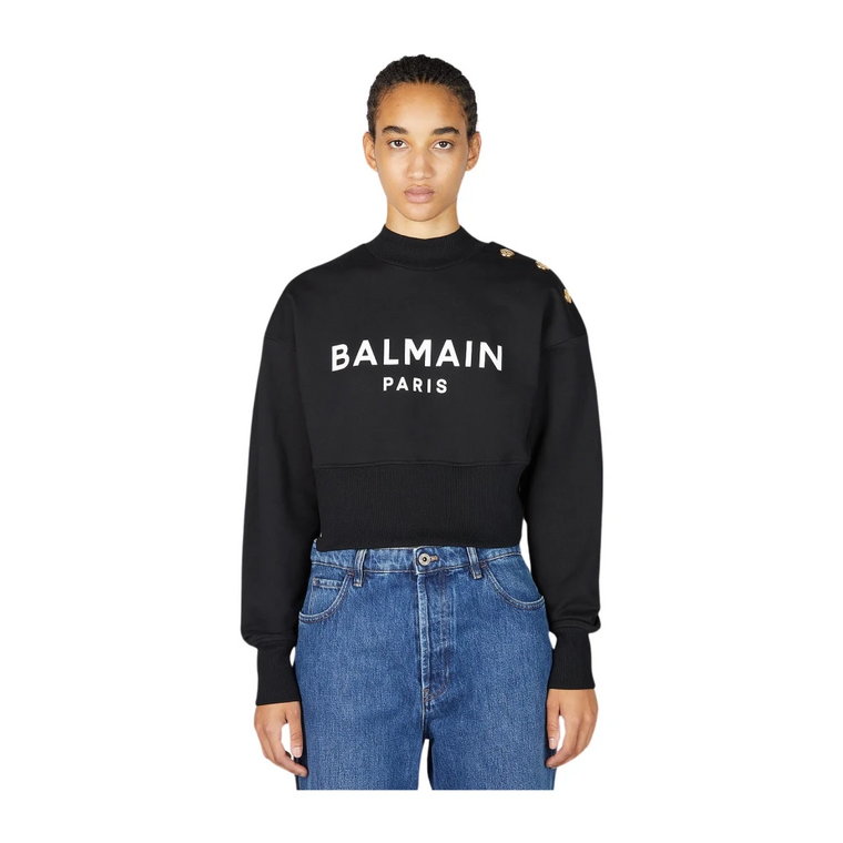 Cropped Logo Print Sweatshirt Balmain