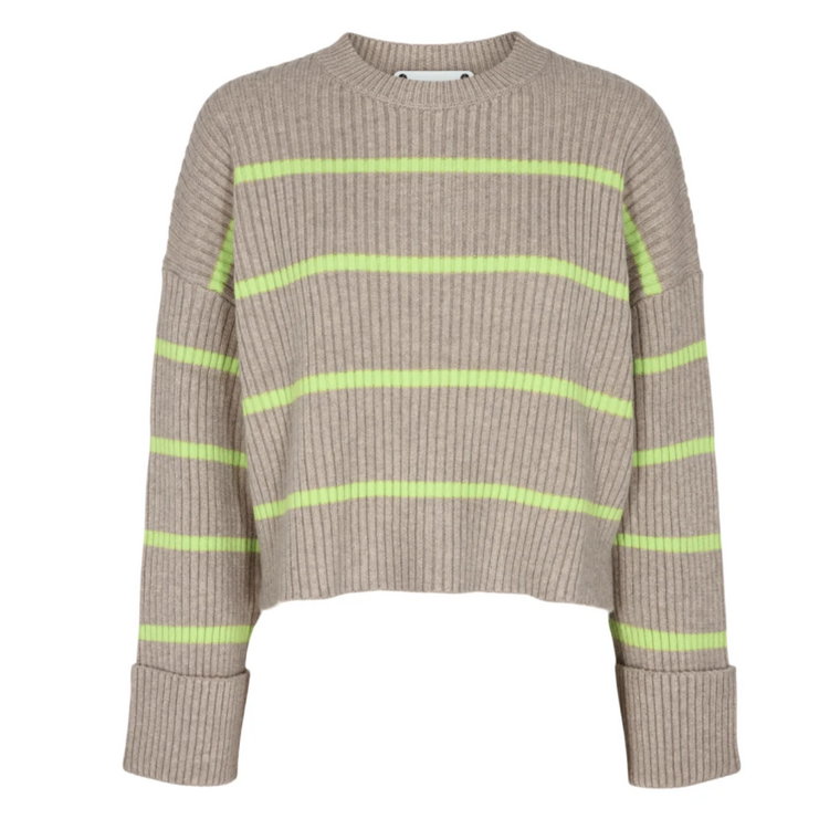 Row Stripe Box Crop O-Knit Sweater Co'Couture