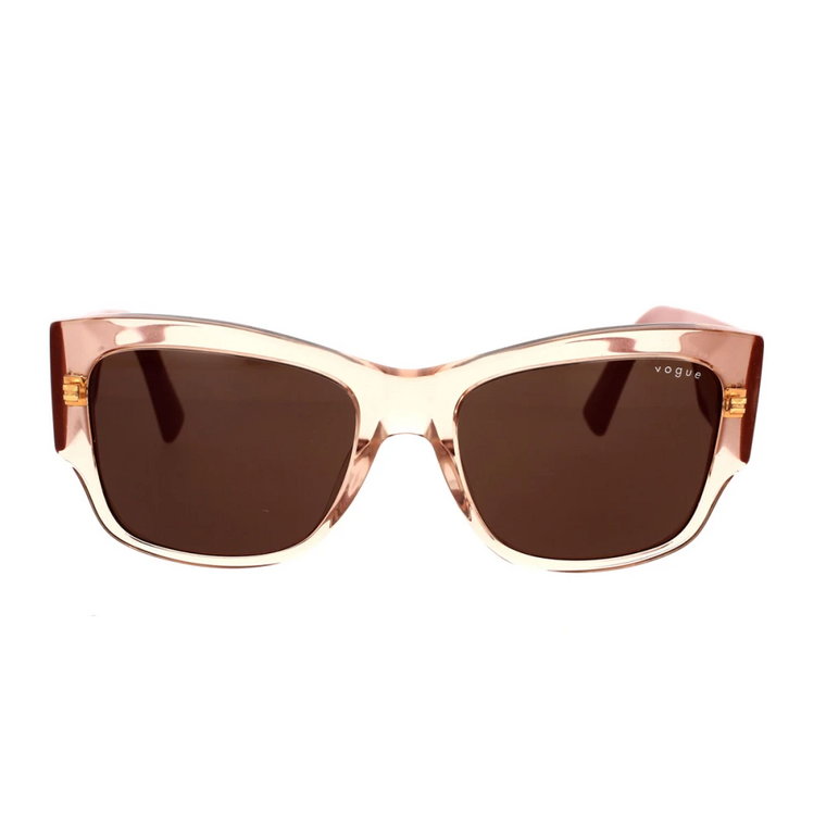 Okulary przeciwsłoneczne w kształcie kwadratu w przezroczystym brzoskwiniowym kolorze z ciemnobrązowymi soczewkami Vogue
