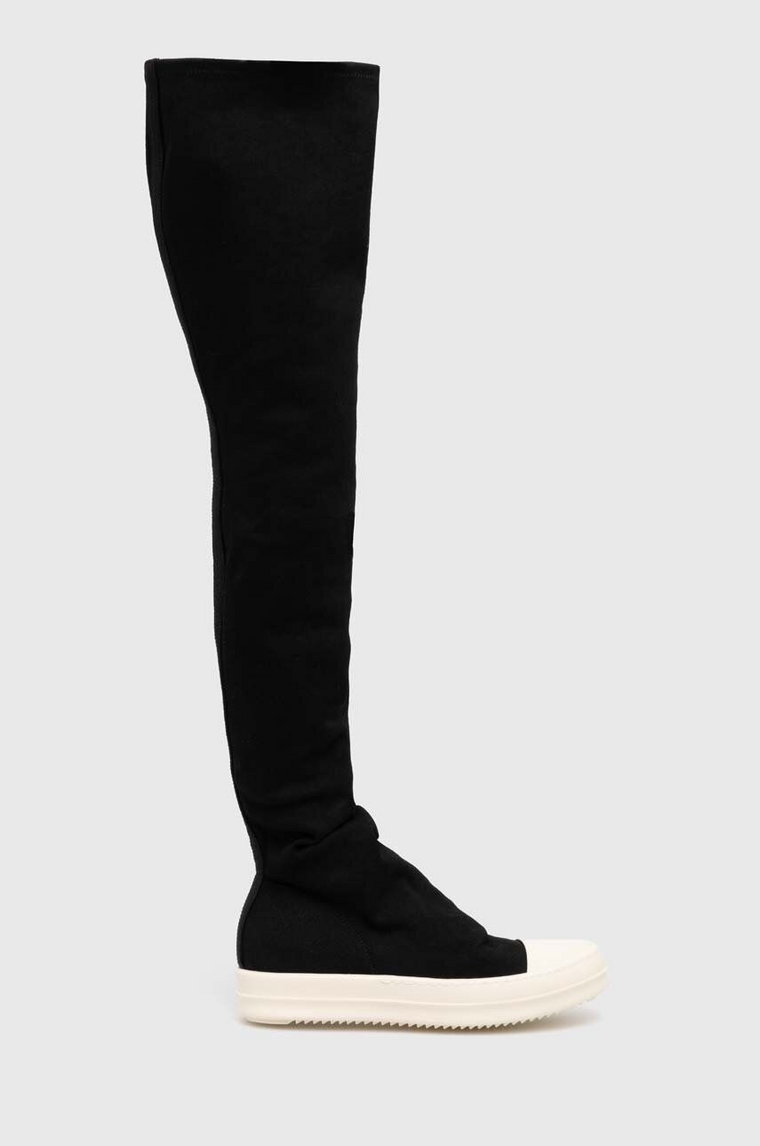 Rick Owens kozaki Denim Boots High Sock Sneaks damskie kolor czarny na płaskim obcasie DS01D1812.SBB.911