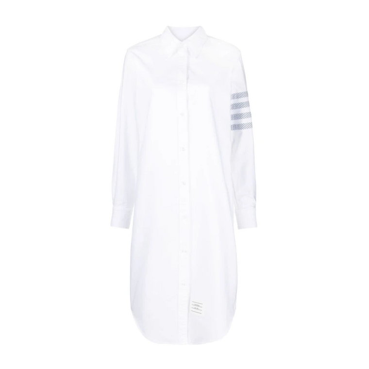 Biała sukienka koszulowa z 4 paskami Thom Browne