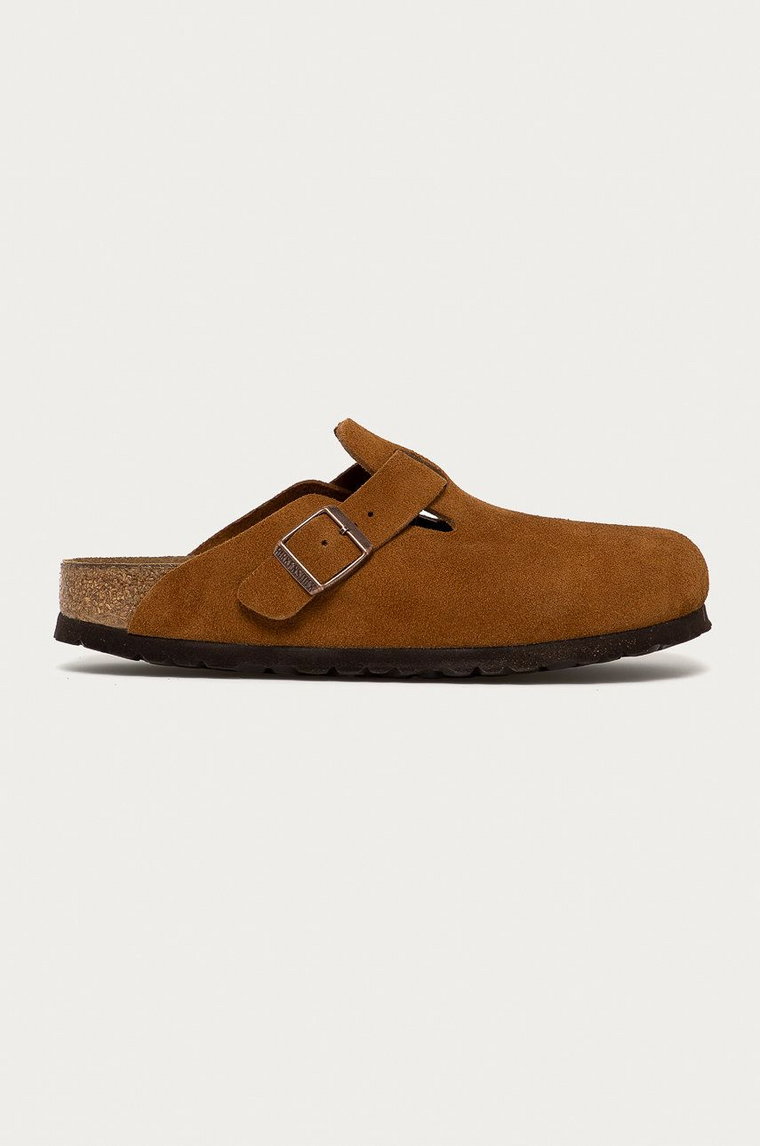 Birkenstock klapki zamszowe Boston damskie kolor brązowy