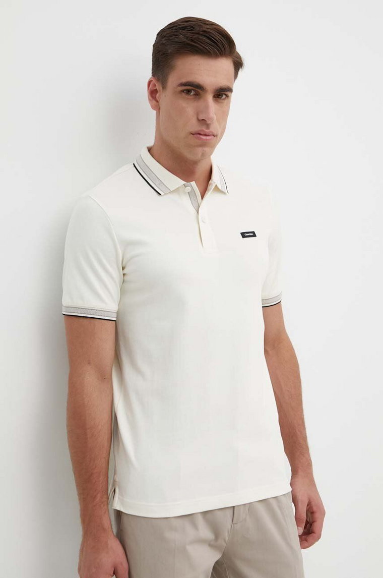 Calvin Klein polo męski kolor biały gładki K10K112469